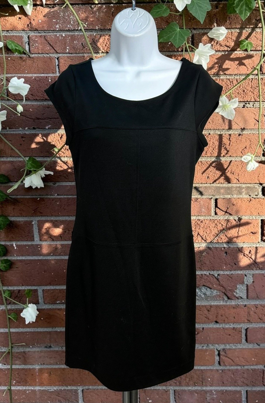 Banana Republic Black Sheath Dress Size XS Cap Sleeves Scoop Neck Minimalist